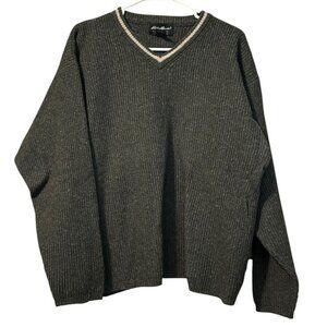 Eddie Bauer Sweater Mens XL Sage‎ Lambs Wool Blend V-neck Stretch Pullover Knit
